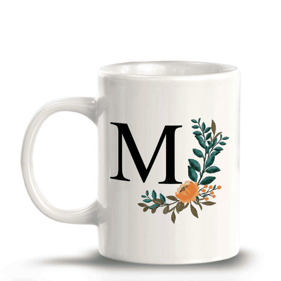 M Floral Pattern 11oz Ceramic Coffee Mug | Initial Personalized Gift