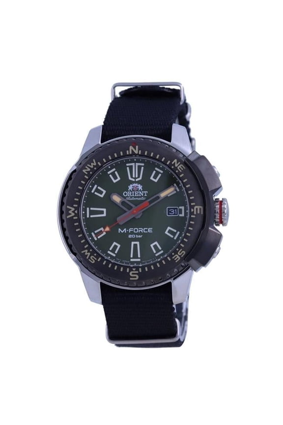 M-Force Green Dial Stainless Steel Automatic Divers 200M Men Watch, Black