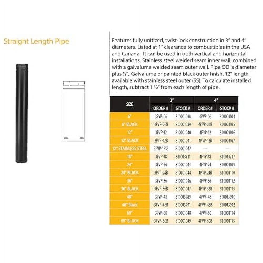 M&G DuraVent PelletVent Pro 3" x 6" Pipe Stainless Steel Inner