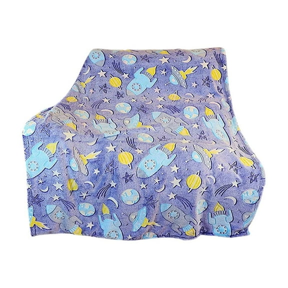 M Glow In The Dark Blanket With Star And Spaceships Soft Sleeping Strip Blanket For Kids Boys Girls Birthday Decoration Size M 59.06X39.37X0.79Inch