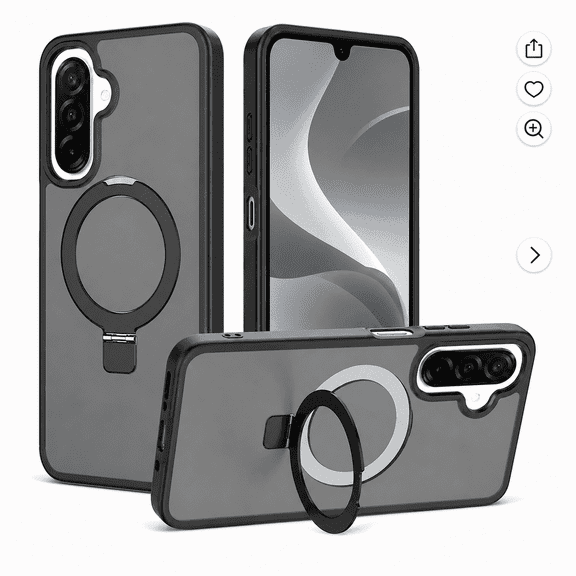 M&H Shockproof Gradient Translucent Magnetic Case with Ring Kickstand, Soft Matte TPU Protective Cover for Samsung Galaxy A26 5G, Black