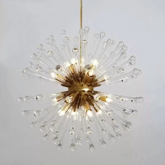 M H OVERSEAS 1950s Mid Century Hand Blown Italian Murano Glass Crystal Dandelion Chandelier  Vintage-Inspired, Elegant Lighting for Living Room