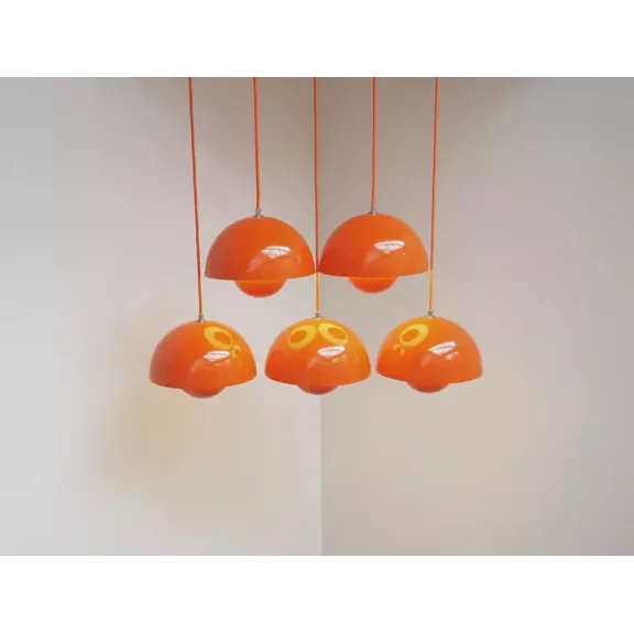 M H OVERSEAS 1960's Orange Flowerpot Pendant Mid Century Lamp Ceiling Fixture - Set of 2 Retro Hanging Lights for Home Dcor