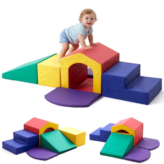 6pcs Soft Climbing Toys for Toddlers PU Leather Gym Climb and Crawl Play Set for Indoor Blue+Green+Yellow