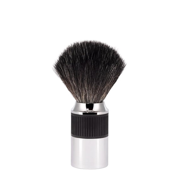 MHLE NEO shaving brush | Vegan Shave Brush for Shaving soaps and creams | sustainable eco-friendly and reusable | exfoliating shaving brush | chrome with black silicone grip handle