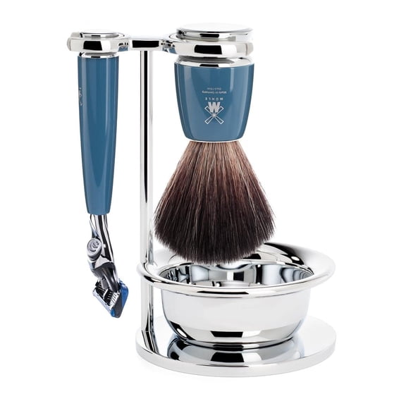 MHLE RYTMO 4-Piece Black Fiber 5-Blade Razor Modern Luxury Wet Shaving Set - Perfect for Every Day Use, Barbershop Quality Close Smooth Shave