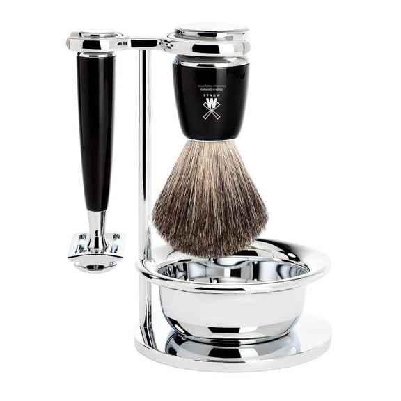 MHLE RYTMO 4-piece Pure Badger Double Edge Safety Razor (Closed Comb) Shaving Set For Men - Perfect for Every Day Use, Barbershop Quality Close Smooth Shave
