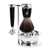 M HLE RYTMO Black 4-piece Black Fiber Safety Razor Closed Comb Shaving Set For Men - Perfect for Every Day Use, Barbershop Quality Close Smooth Shave