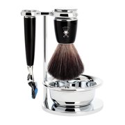 M HLE RYTMO Modern 4-Piece Black Fiber Brush 5-Blade Razor Luxury Shaving Set
