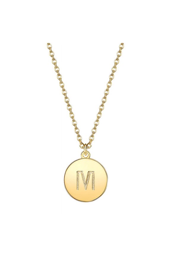 (M) Initial Disc ONE IN A MILLION Pendant Necklace Gold Plating 18 Inch Chain + 2in Extender