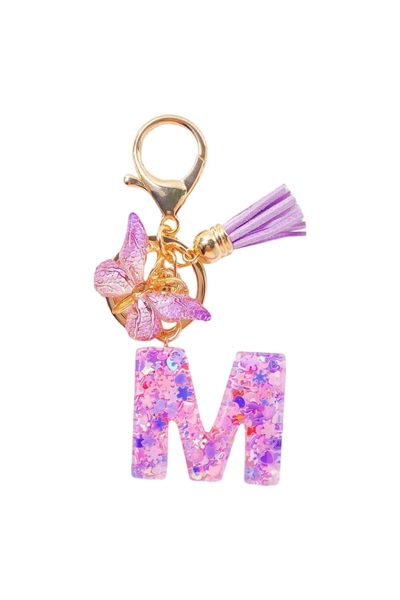 M Initial Letter Keychains For Women Tassel Purple Cute Car Keychain With Durable Plastic Material, Personalized Design For Wallet Backpack Bag Gift Idea, 3.9X1.5X0.6In 0.1Lb