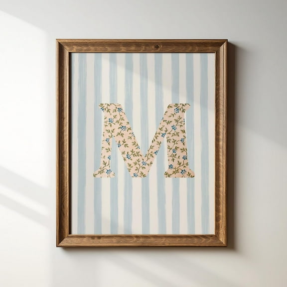 M, Initial Print, Floral Letter, Watercolor Art, Gift Idea, Art Print, Vintage Wall Art, Modern Wall Decor For Living Room, 8x12 UNFRAMED