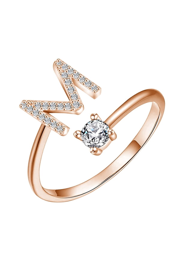 M Initial Ring for Women - Adjustable Initial Rings 14K-Gold-Plated Rings Love Heart Ring Jewelry Gifts for Women Mom Wife Girlfriend
