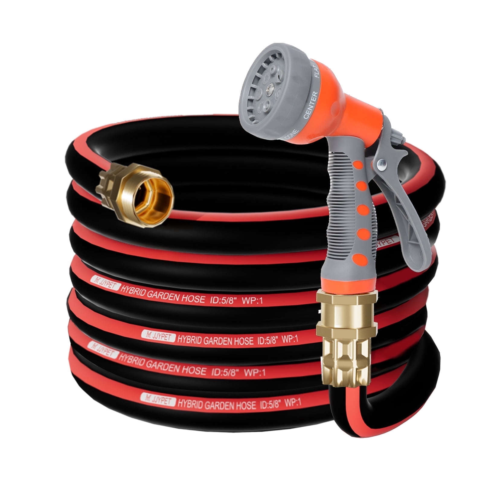 M JJYPET 25FT Flexible Hose 5/8"Hybird Rubber Garden Hose,Durable Leakproof Hose,High Pressure Garden Leader Hose,KinkFree All-Weather Water Hose,Burst 600 PSI Outdoor Yard Lawn Car Wash Hose(25FT)