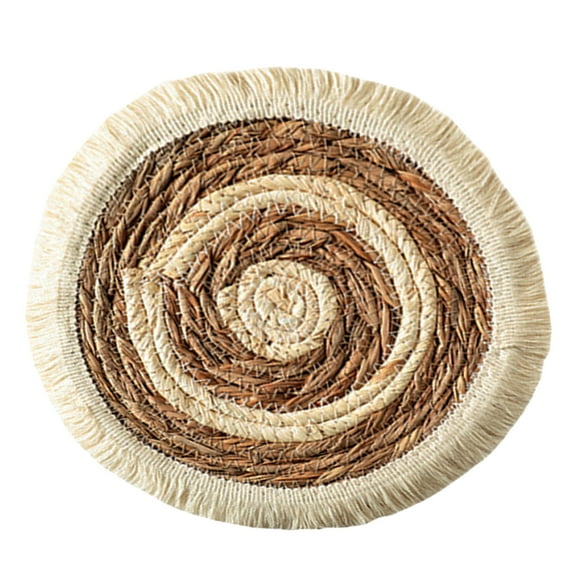 M Large Woven Circular Mat With Fringe Detail For Tabletop Protection And Casual Dining Settings 14.96 Inches