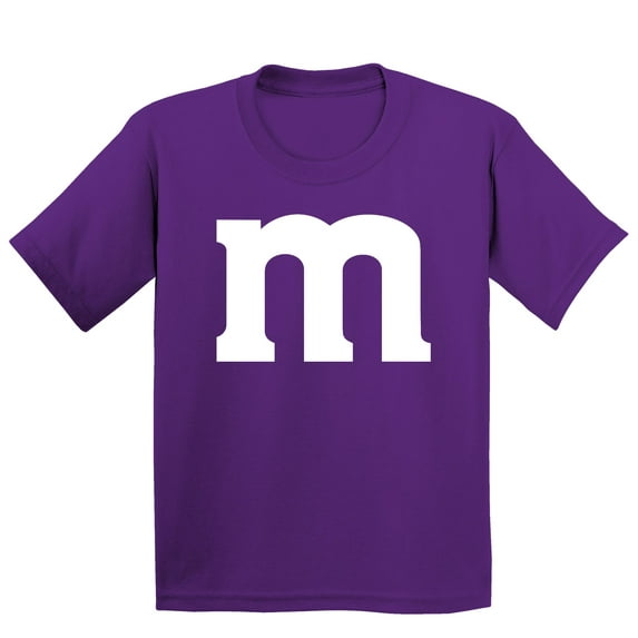 M Letter Funny Halloween Team Costume Youth T-shirt, Youth L, Purple