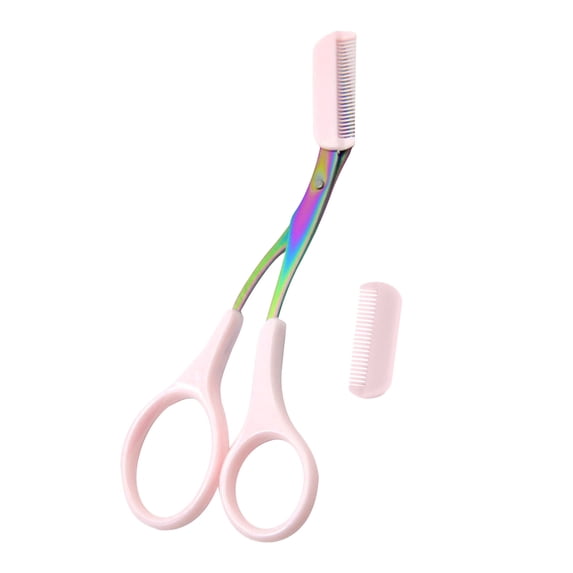 M Light Pink Titanium Eyebrow Scissors With Comb