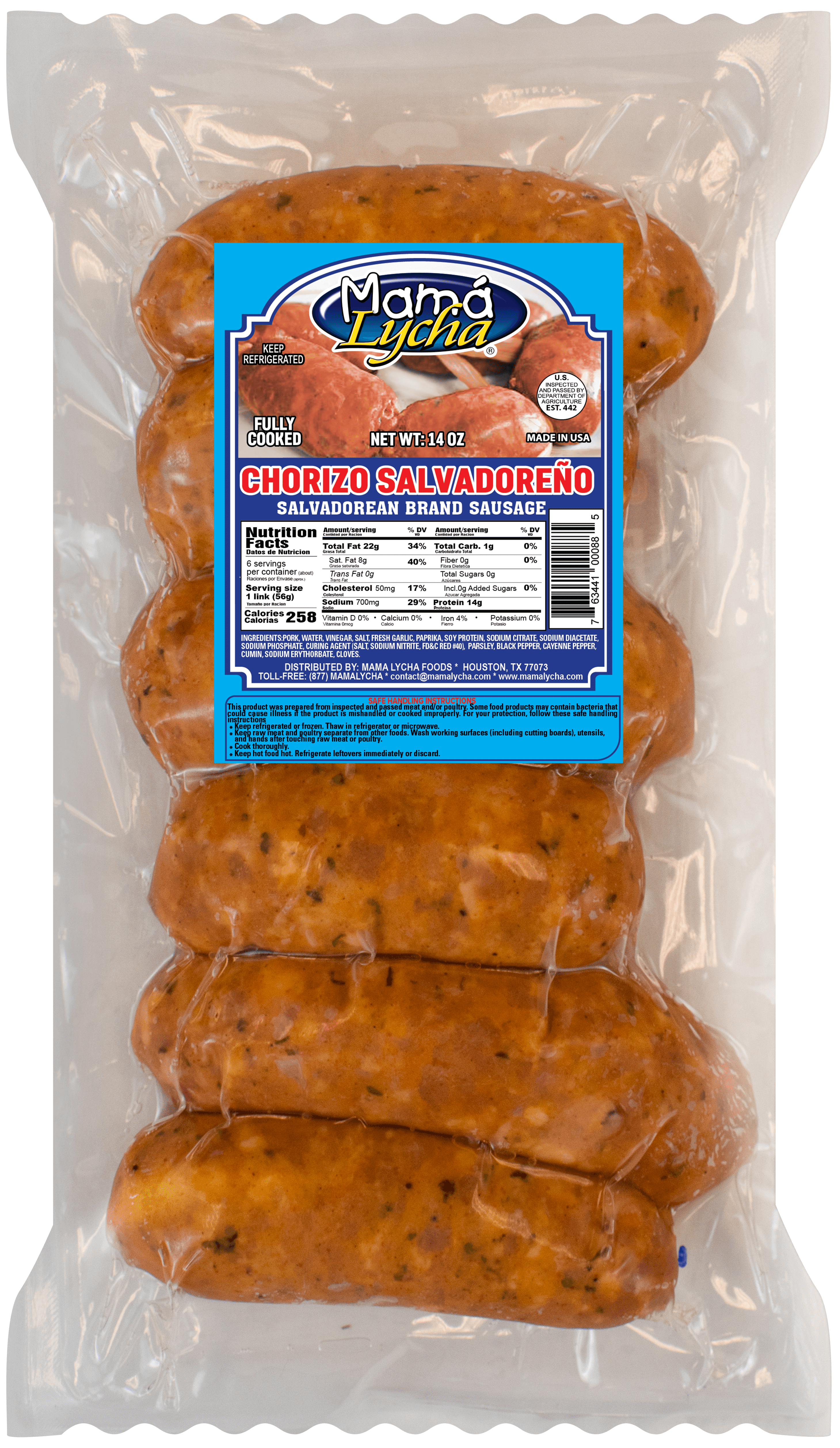 M. Lycha Chorizo Salvadoreño (Fully Cooked) 12/14 oz