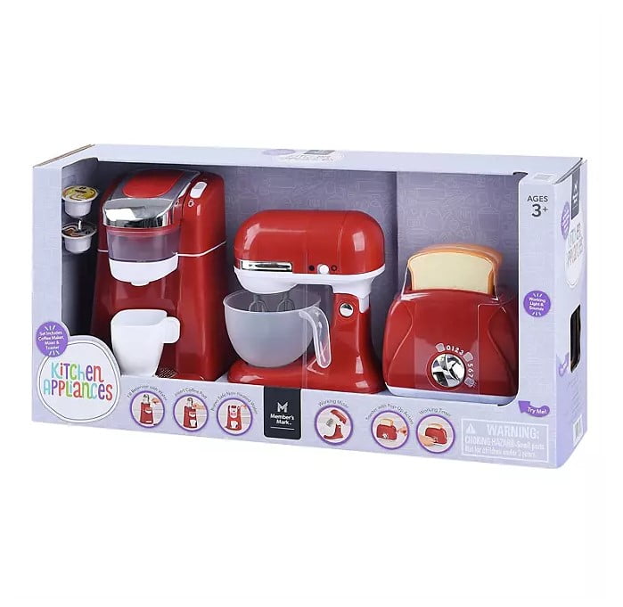 M.M 3Pc. Gourmet Kitchen Appliance Set (Red) Realistic Sounds and Lights, Includes Coffee Maker