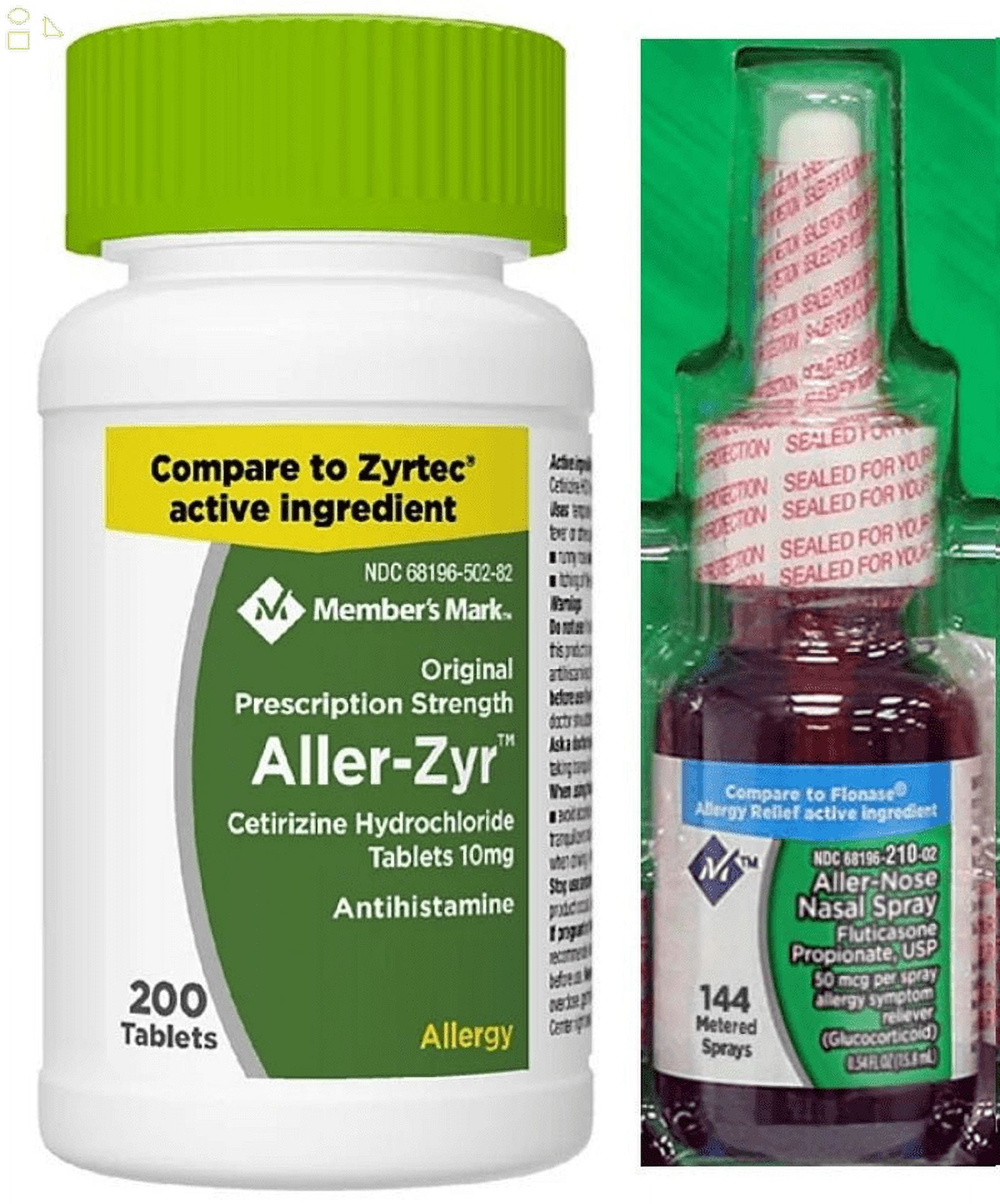 M_M Cetirizine HCL 10 mg (200 Count) Generic Zyrtec plus Fluticasone Nasal Spray 50Mcg, 1 Bottle