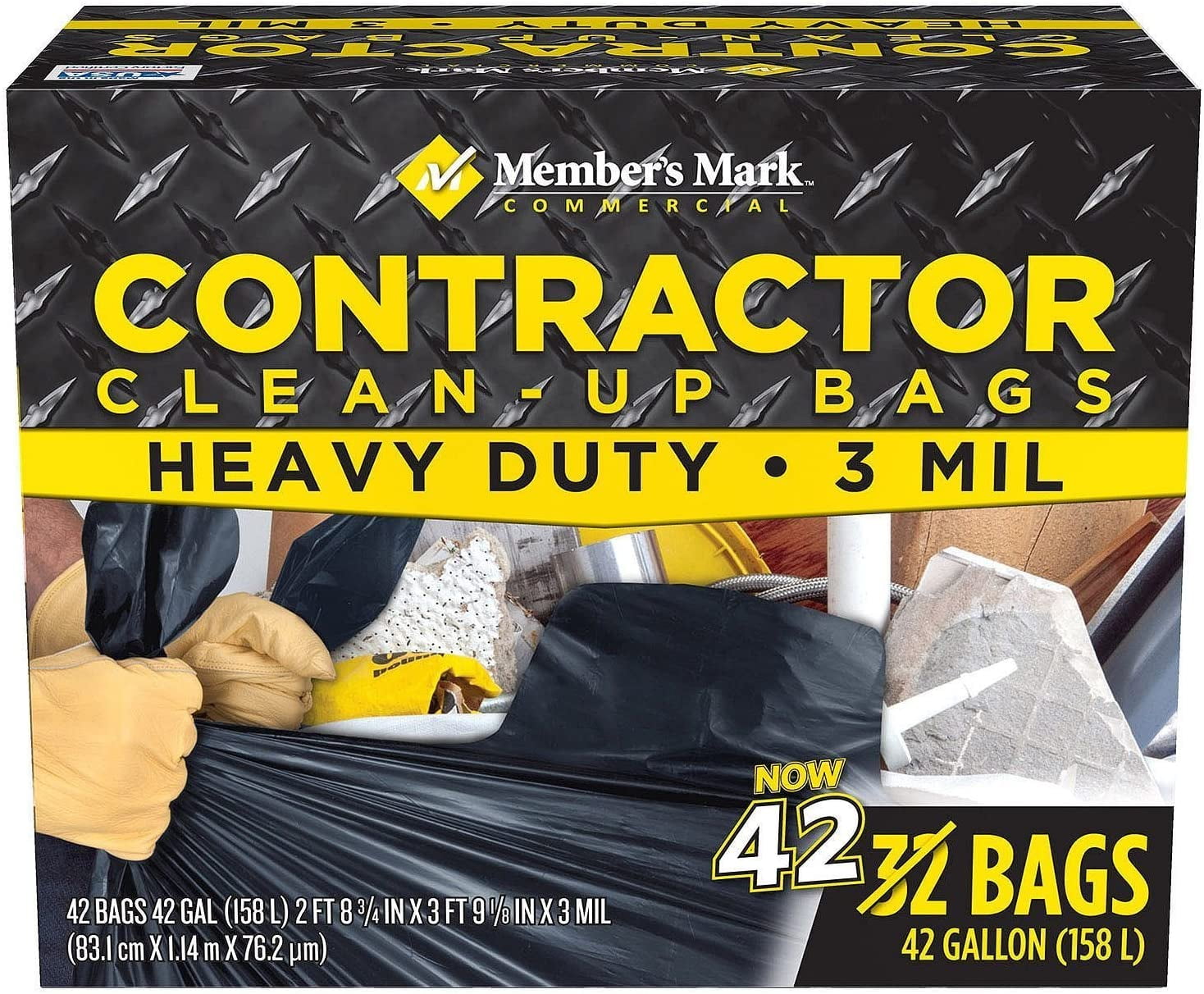 Husky 42 Gallon Heavy Duty Construction Garbage Clean-Up Trash Bags  200-Count