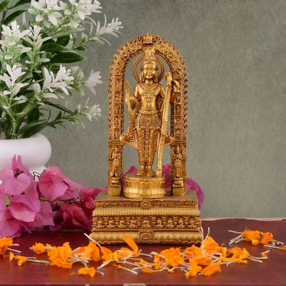 M&M Dreams Enterprise Resin Ram Mandir Ayodhya Model Authentic Design Ideal for Home Temple, Home Decor & Gifts (Golden)