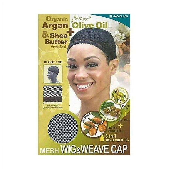 M&M Headgear Qfitt Mesh Wig & Weave Cap W/ Shea Butter & Olive Oil, Black 843, Pack of 24