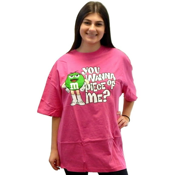M&M M&M's M&Ms Candy Green Silly Character Face Adult Women T-Shirt (Size XXL XX-Large, Hot Pink - You Wanna Piece of Me)