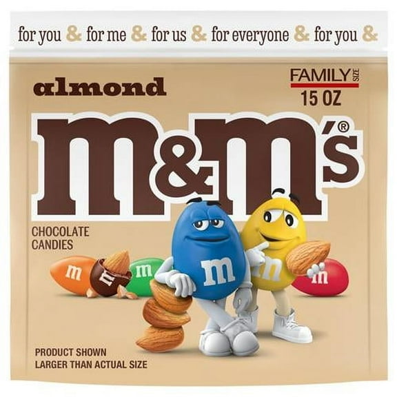 M&MS Almond Milk Chocolate Candy Bulk Family Size, 15 Oz Resealable Bag, Crunchy Almonds Covered In Smooth Milk Chocolate, Ideal For Snacking, Movie Nights, Baking, And Party Treats - Pack of 2