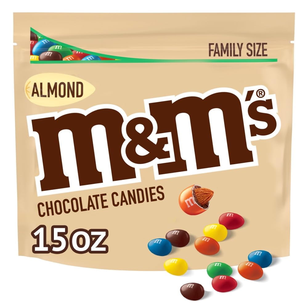 M&M,S Almond Milk Chocolate Candy, Family Size, 15 Oz Resealable Bulk Candy Bag
