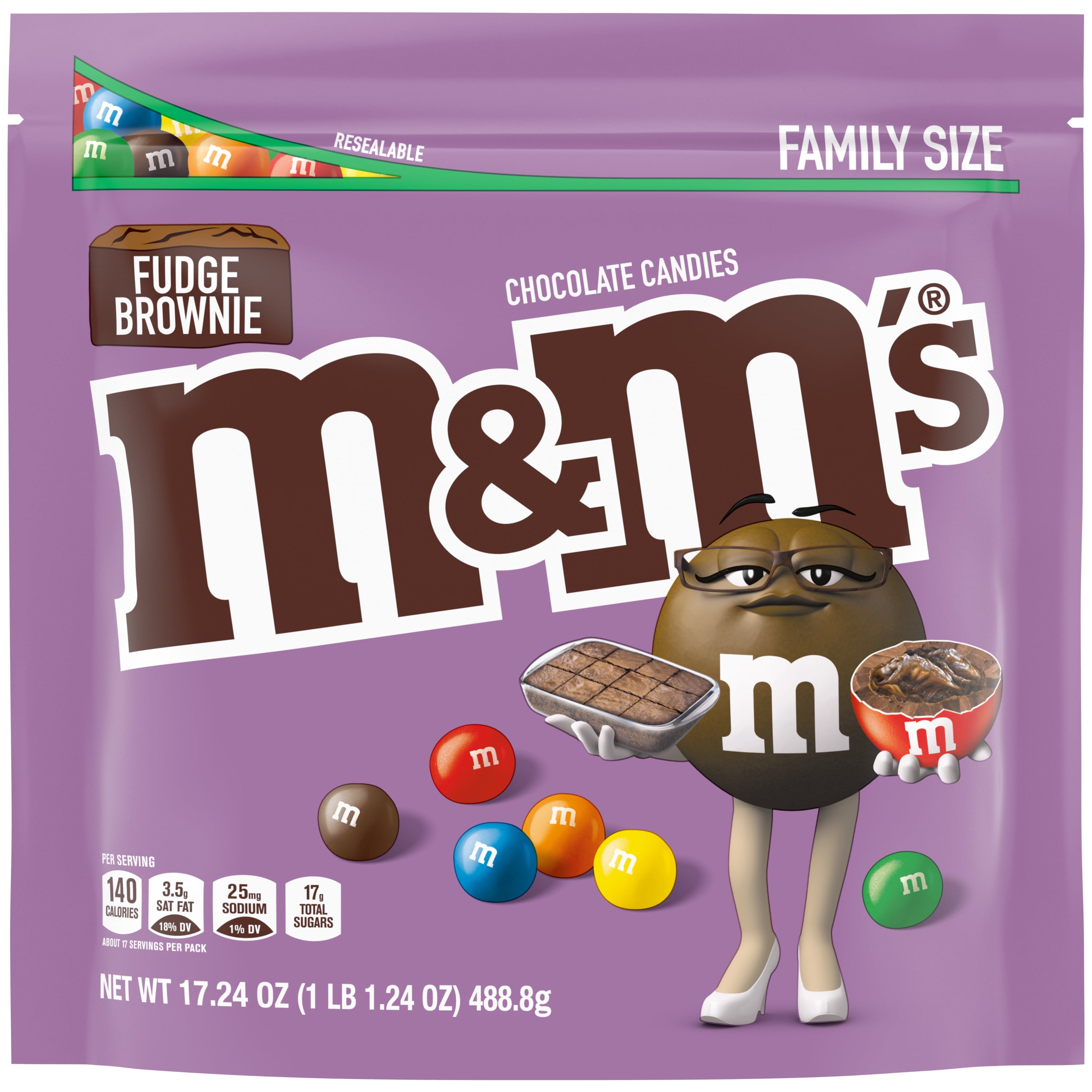 M&M's Fudge Brownie Sharing Size Chocolate Candy, 9.05 oz. Stand Up Bag (Pack of 8)