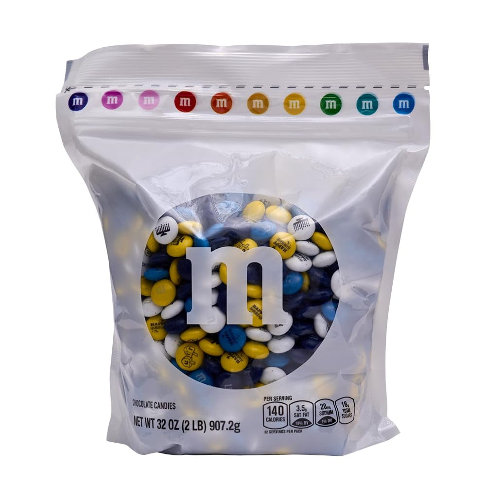 M&Mâ€™S WORLD Hanukkah Milk Chocolate Candy - 2 Pounds of Bulk Candy With Hanukkah Designs for Gifts, Party Favors, Holiday Celebrations and More, Kosher Certified
