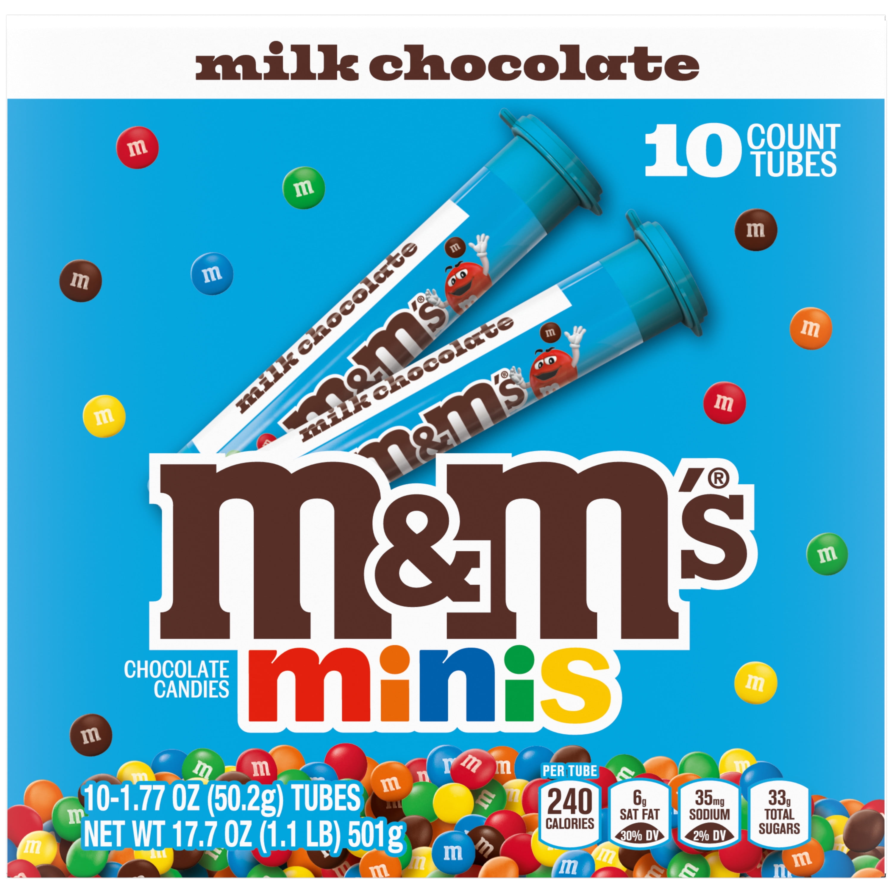 M&M's Minis Milk Chocolate Candy Tubes - 10 Count Bulk Box