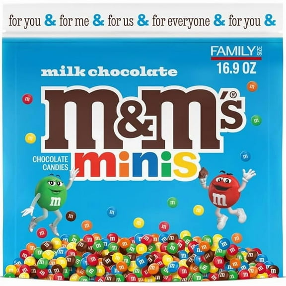 M&M'S MINIS Milk Chocolate Candy Assortment, Family Size, 16.9 oz Resealable Bulk Chocolate Candy Bag