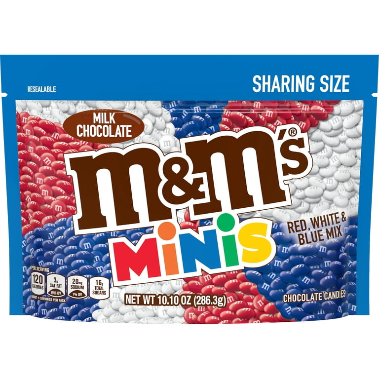 M&M's Minis Red, White & Blue Milk Chocolate Candy, Sharing Size, 10.1 Oz  Bag, Chocolate Candy