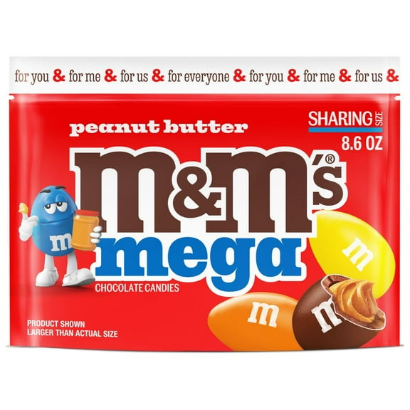 M&M'S Mega Peanut Butter Milk Chocolate Easter Basket Stuffer Easter Candy, Share Size, 8.6 Oz Resealable Bag