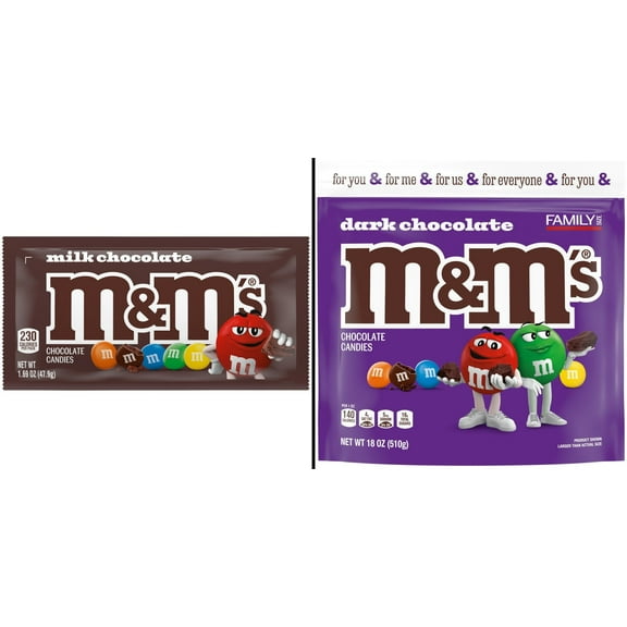 M&M'S Milk Chocolate Candy 1.69 oz & M&M'S Dark Chocolate Candy - Family Size 18 oz