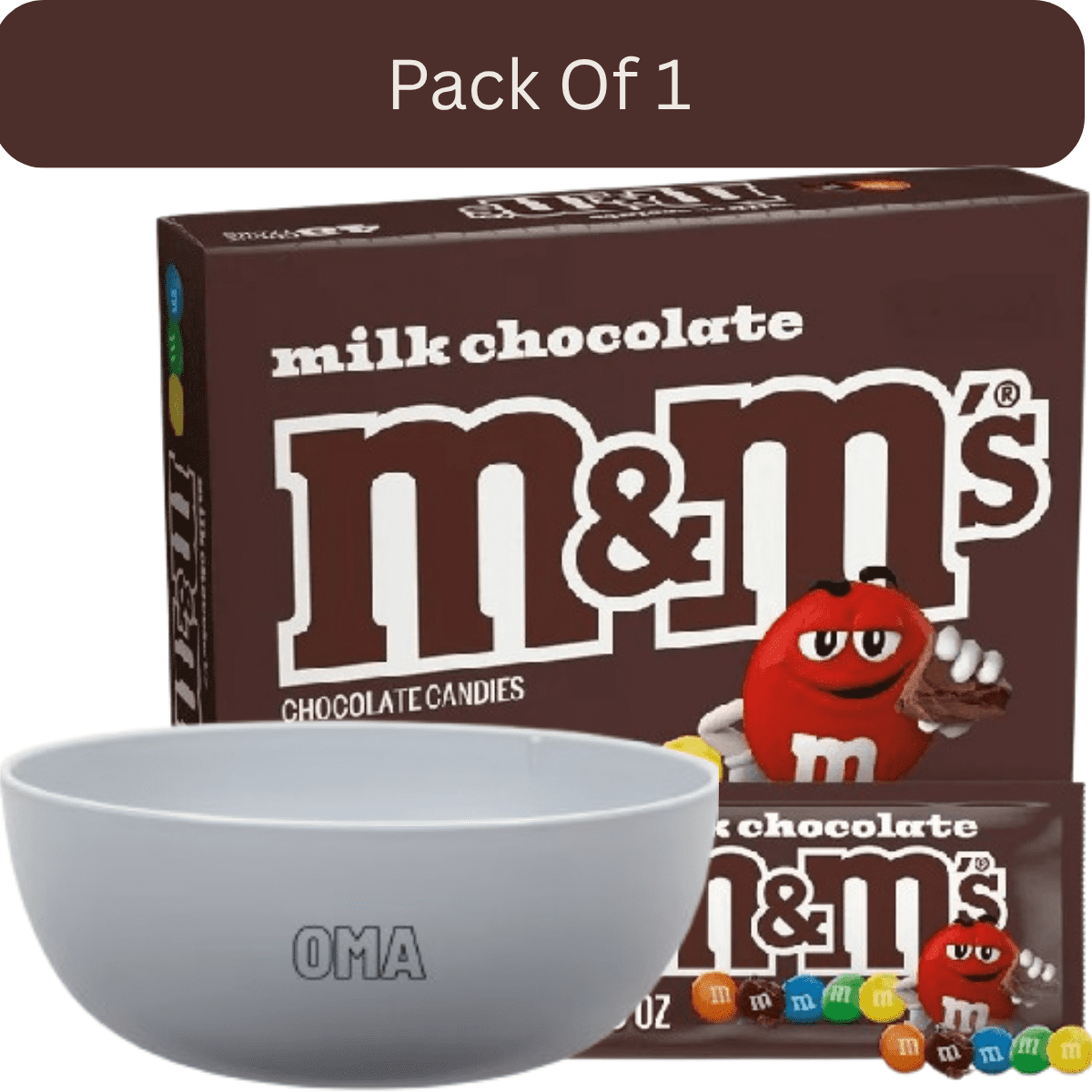M&M'S Milk Chocolate Candy, Full Size, 1.69 oz., 48 pk. With White Bowl By OMA