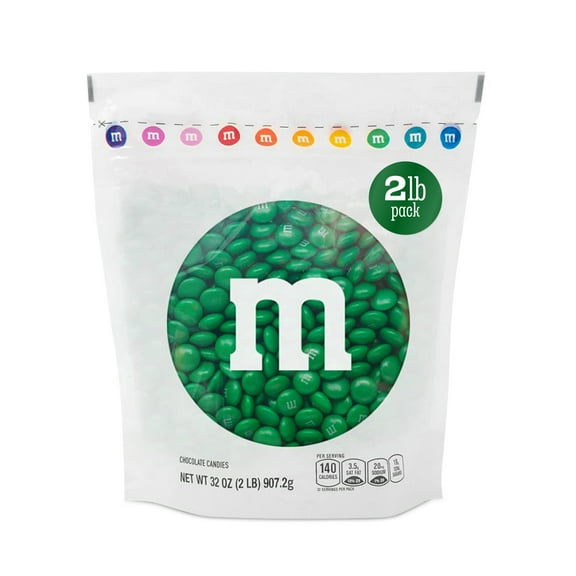 M&M'S World Dark Green Milk Chocolate Candy 2lb Bag for Celebrations and Party Favors