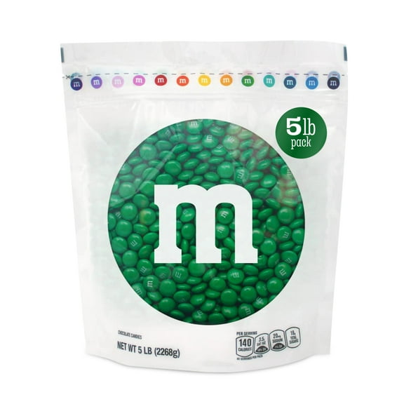 M&M'S World Dark Green Milk Chocolate Candy 5lb Bag for Celebrations and Party Favors