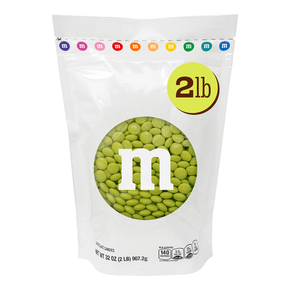 M&M'S World Lime Green Milk Chocolate Candy 2lb Bag for Celebrations and Party Favors