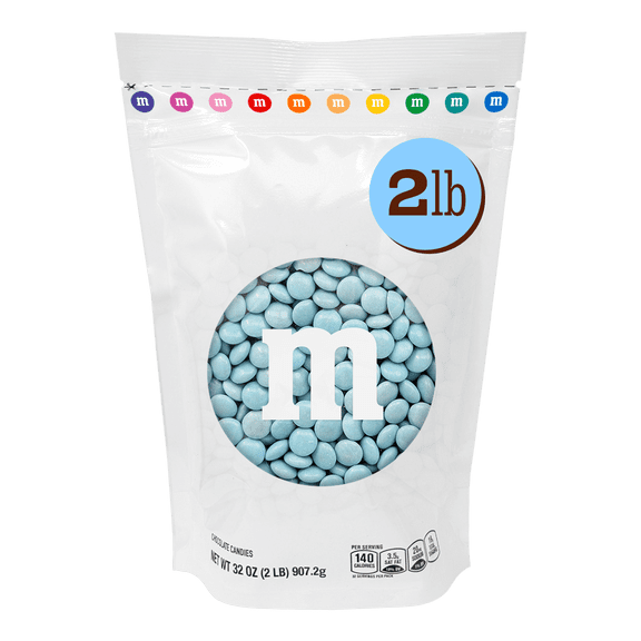 M&M'S Light Blue Milk Chocolate Candy, 2 lb Bag for Celebrations and Party Favors