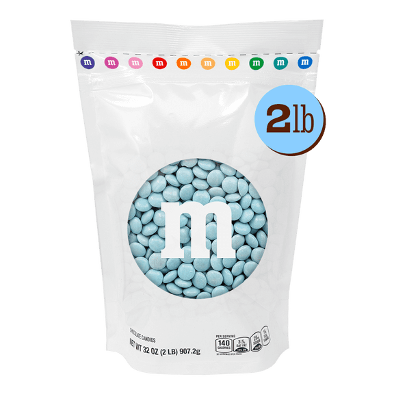 M&M'S World Light Blue Milk Chocolate Candy 2lb Bag for Celebrations and Party Favors