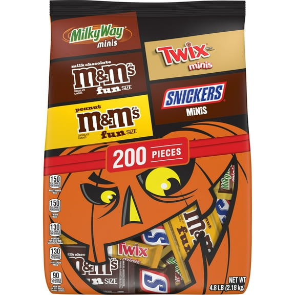 M&M's, Snickers, Twix & Milky Way Chocolate Halloween Candy Variety Pack, 200 Pieces Bulk Bag
