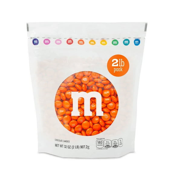 M&M'S World Orange Milk Chocolate Candy 2lb Bag for Celebrations and Party Favors