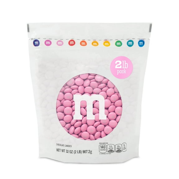 M&M'S World Pink Milk Chocolate Candy 2lb Bag for Celebrations and Party Favors