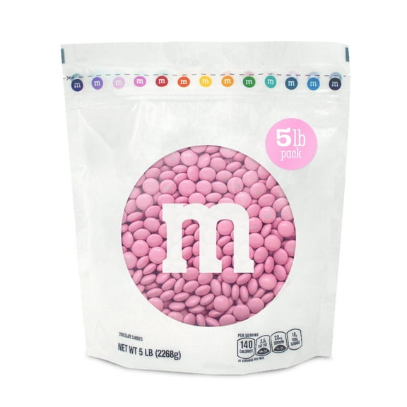 M&M'S World Pink Milk Chocolate Candy 5lb Bag for Celebrations and Party Favors
