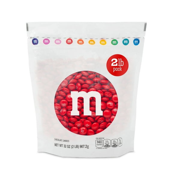 M&M'S World Red Milk Chocolate Candy 2lb Bag for Celebrations and Party Favors
