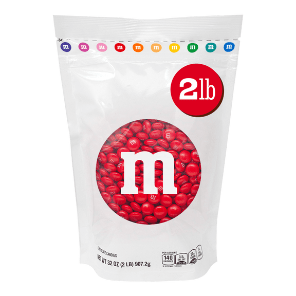 M&M'S Red Milk Chocolate Candy, 2 lb Bag for Celebrations and Party Favors