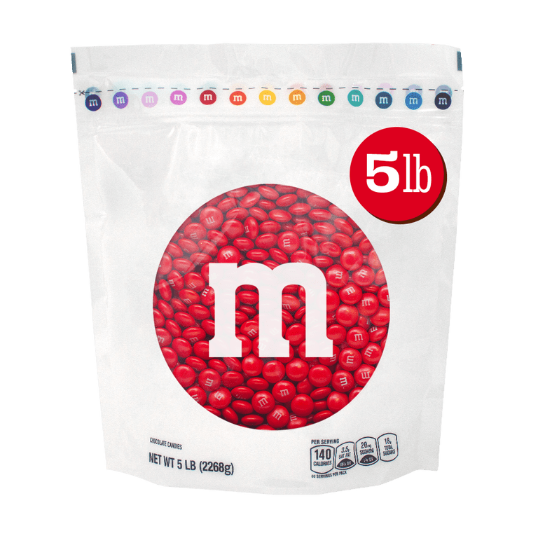M&M'S World Red Milk Chocolate Candy 5lb Bag for Celebrations